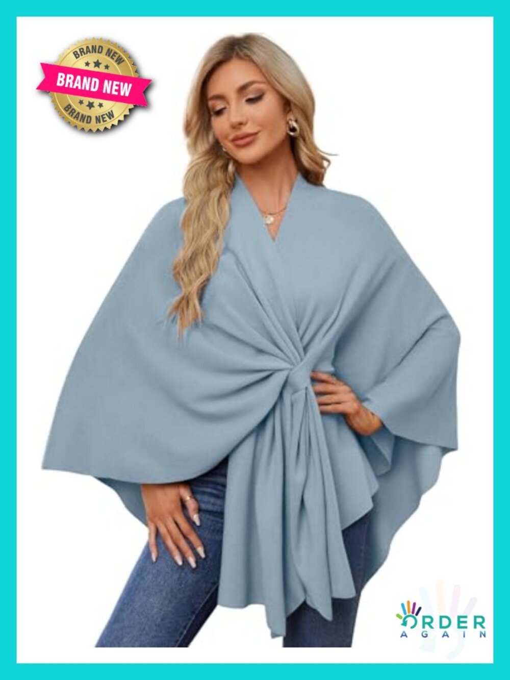Women Elegant Open Front Poncho Wrap Shawl Sweater Rayon Blend